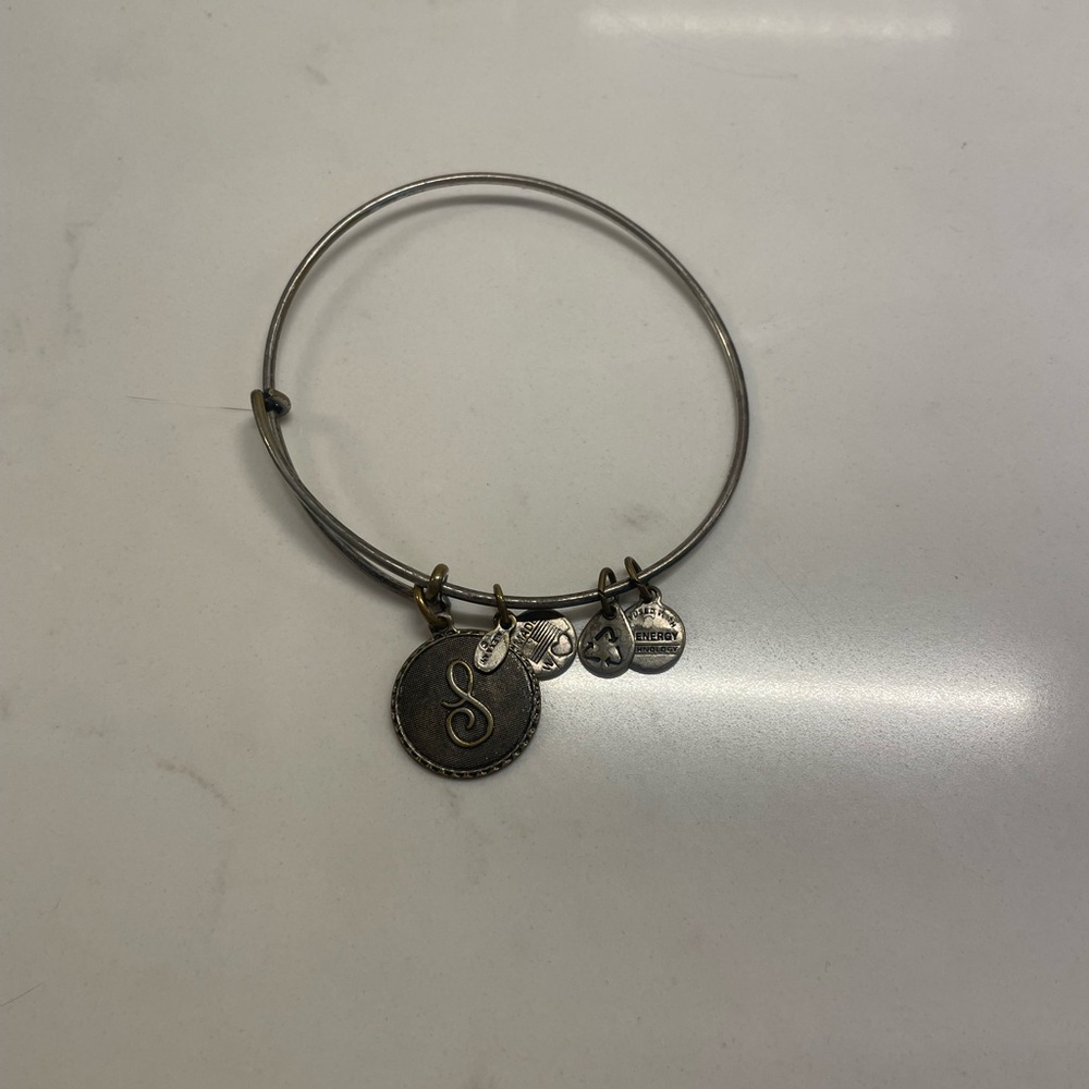 EUC- Alex and Ani Silver “S” Charm Bangle Bracelet